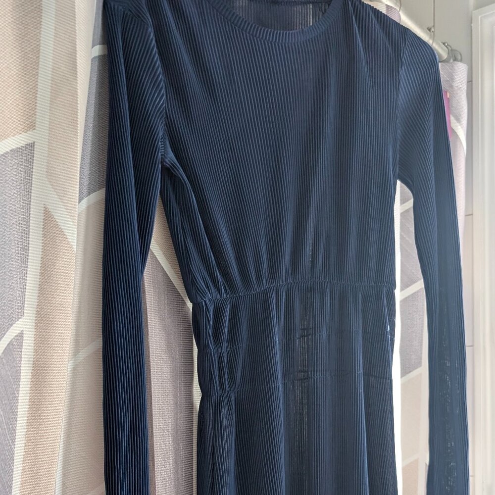 ZARA Dark Blue Striped Stretch Long Dress | Elegant Fit